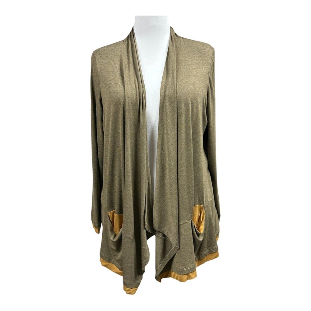 LOGO Cardigan Dull Gold Layered Draped Earthy Lagenlook Boho Sz 1X